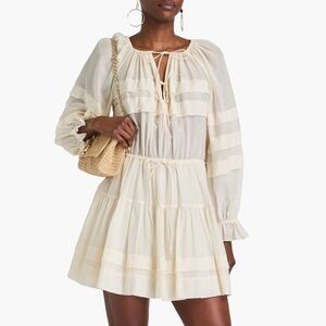 Ulla Johnson Polly Tiered Cotton and Silk Blend Voile Mini Dress Ivory Size 2